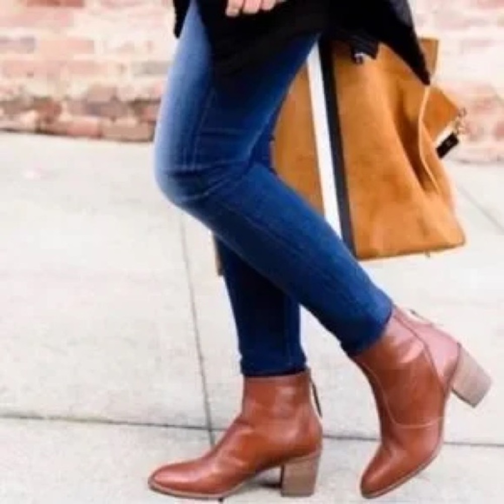 Madewell Brown Ankle Boot with Chunky Heel Western Leather Comfy Zip Up Cowgirl - Picture 3 of 14